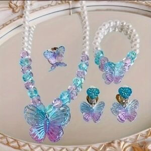 NWOT 5pcs/set Cute Sweet Butterfly Faux Pearl Necklace & Bracelet & Earrings & R
